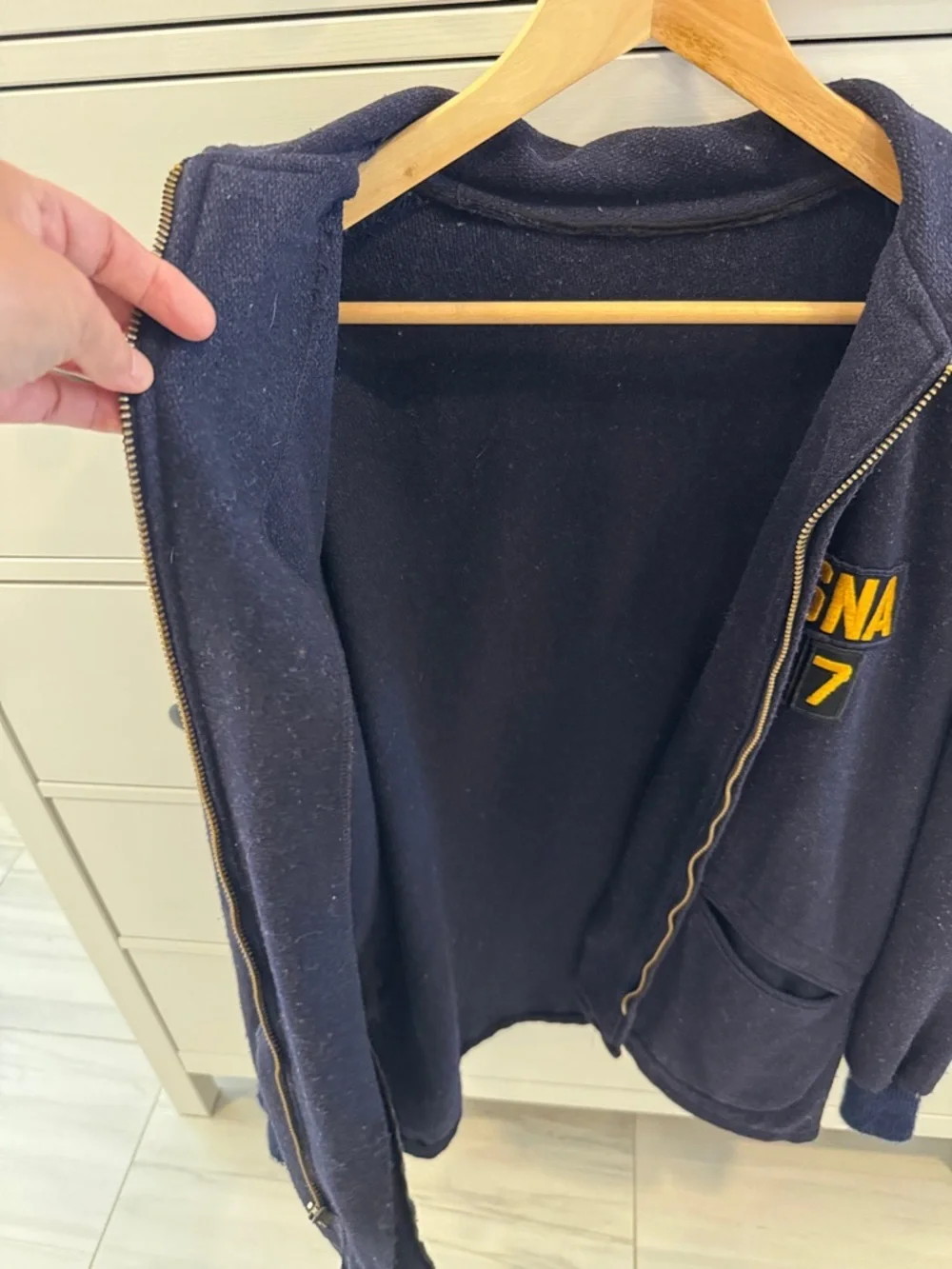 Vintage Midshipman Coat Navy Military Zip-Up Hoodie w/ Gold USNA Appliqué READ